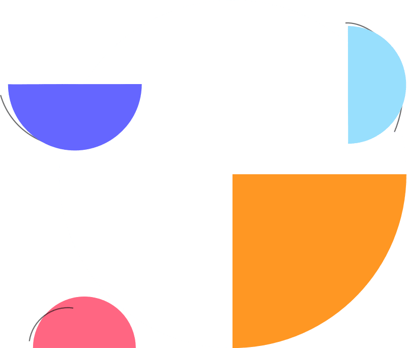 Abstract geometric composition with a large dark green circle and overlapping colorful semicircles orange blue light blue pink   Nerds On Site